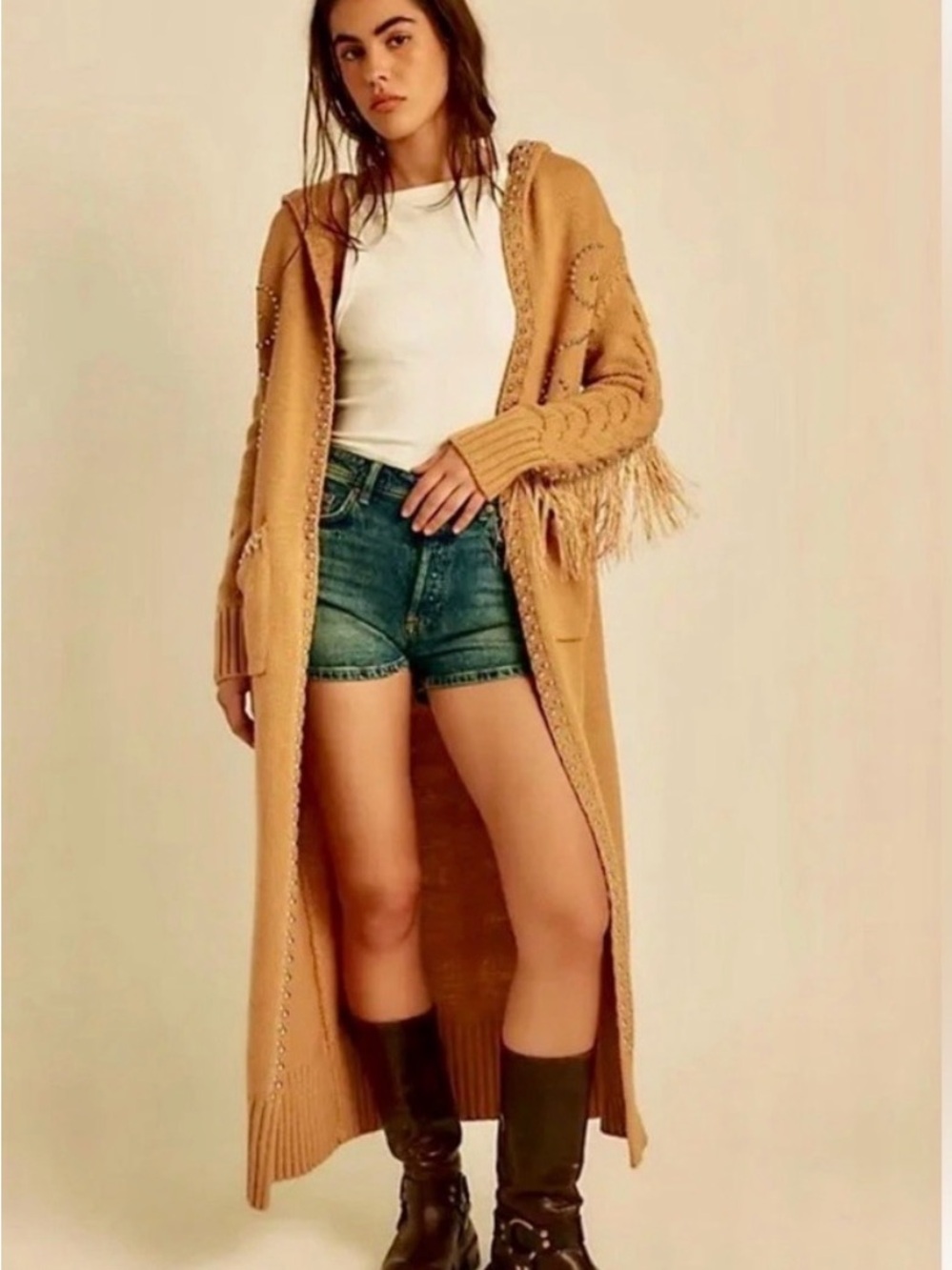 NWT Free People x Understated Leather Southern Charm Studded Fringe Cardi S/XS
